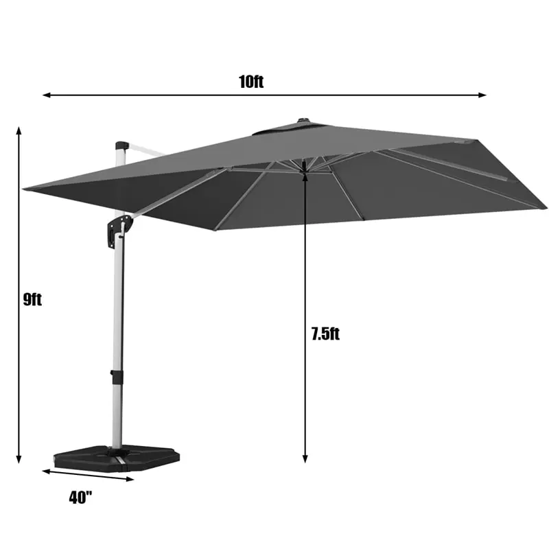 10 Ft Square Offset Patio Cantilever Umbrella with 360 Degree Tilt