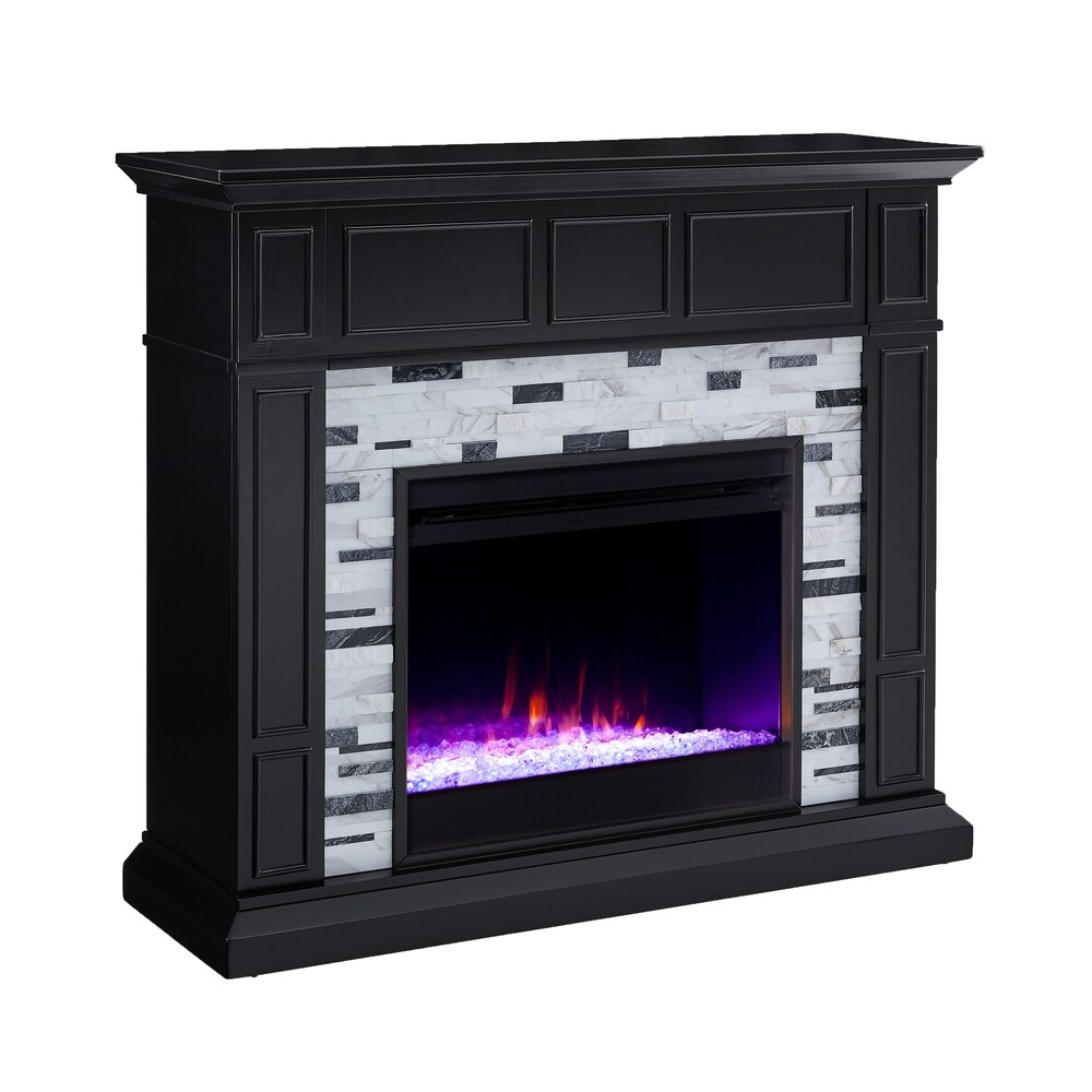 SEI Furniture Dre Contemporary Black Wood LED Color Changing Fireplace