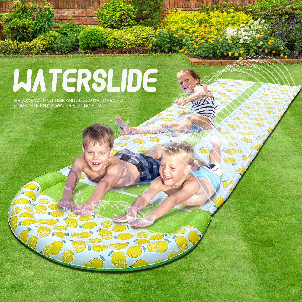 15.7 FT Double Lawn Slide Water Spraying Slip and Slide, Giant Backyard 15.7 Feet Slide with 2 Inflatable Sliding Body Boards and Built in Sprinkler, Outdoor Wet Summer Fun or Snow Sledge