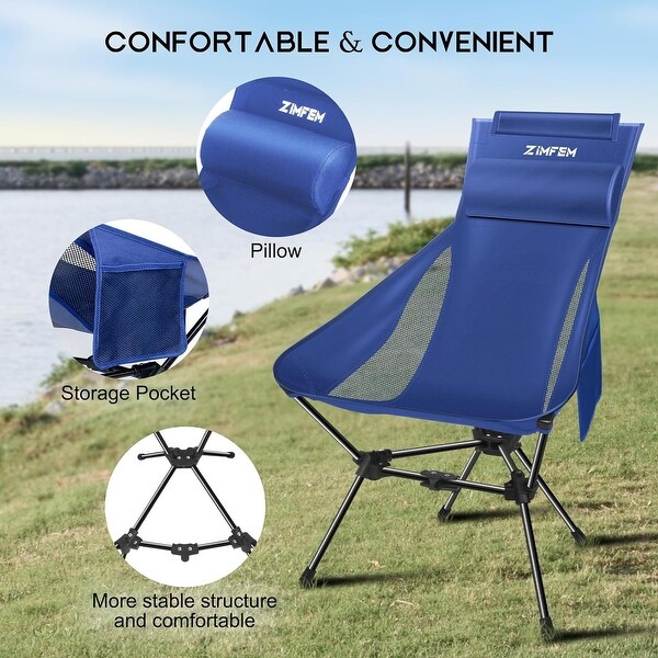 Portable Camping Chair with Headrest and Storage bag，Lightweight Foldable Chair