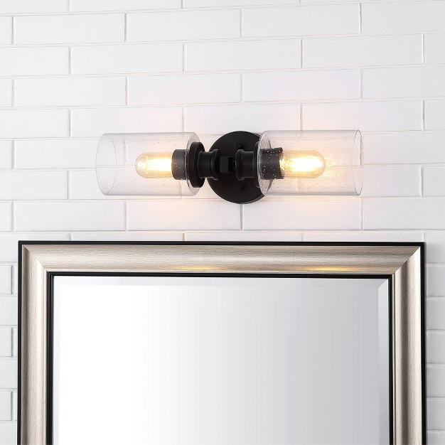 Led 2 light Jules Edison Cylinder Iron seeded Glass Contemporary Wall Sconce Black Jonathan Y