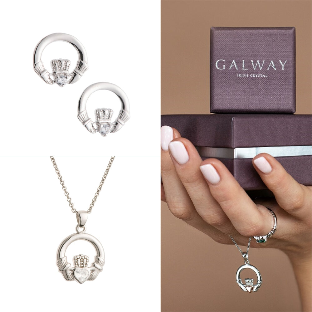 Galway Crystal Claddagh Crystal Sterling Silver Set