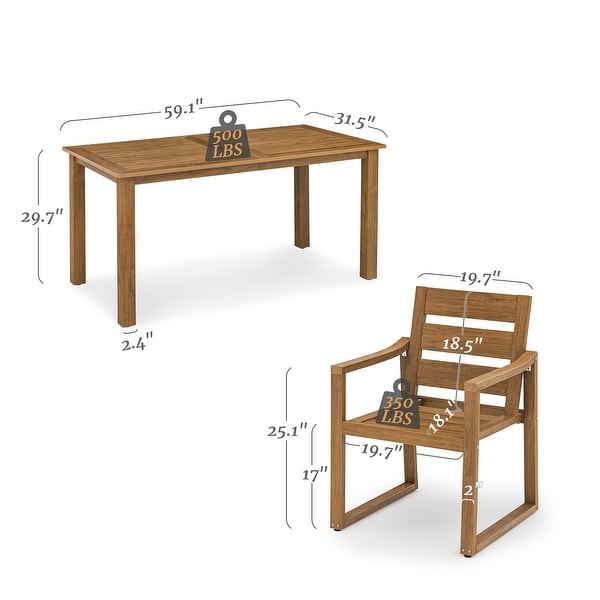 LUE BONA 5Piece HDPS Rectangular Patio Dining Set with Slatted Table Top and outdoor Armchairs