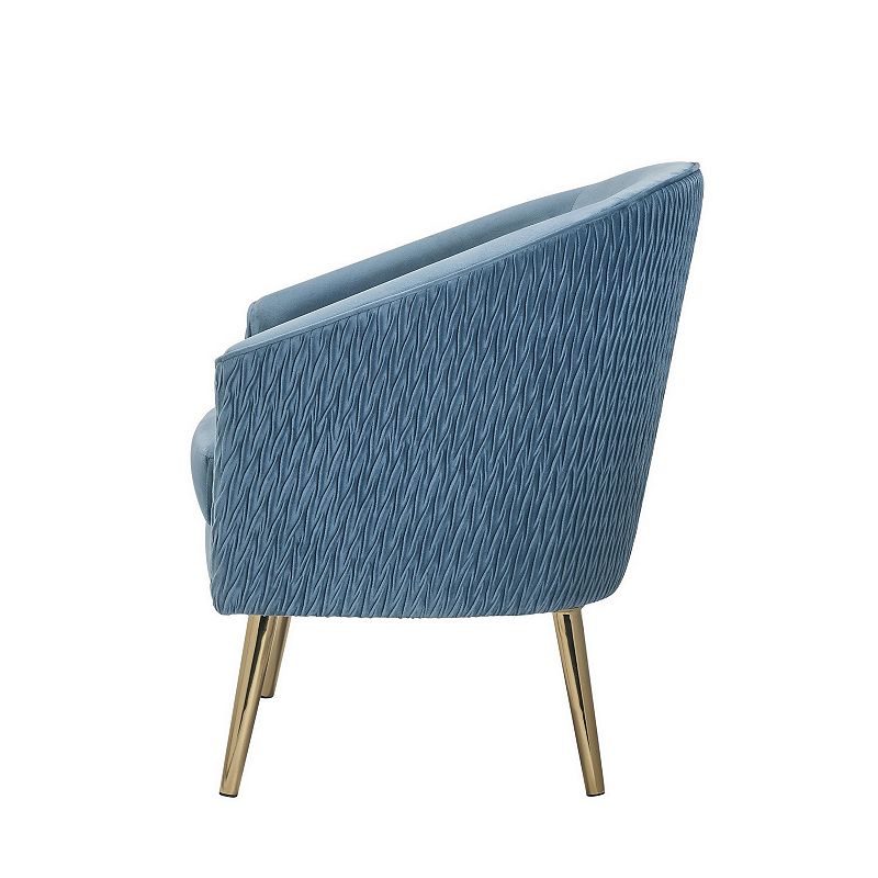 Accent Chair with Velvet Upholstery and Metal Legs， Blue