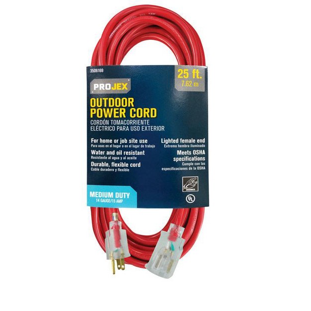 Projex Indoor Or Outdoor 25 Ft L Red Extension Cord 14 3 Sjtow