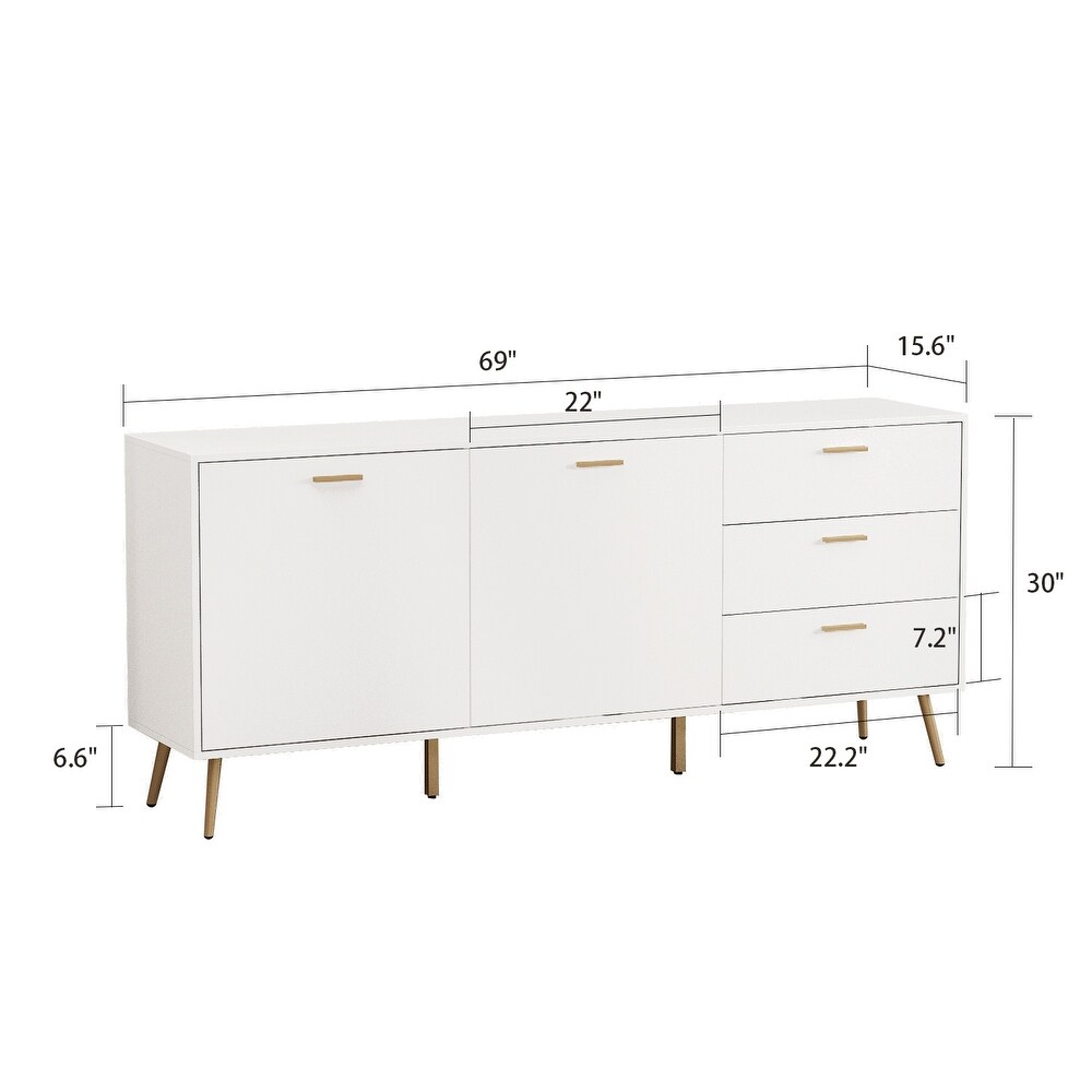 Timechee Sideboards Buffets w/ Storage Cabinet Drawers  Espresso/ White   69\