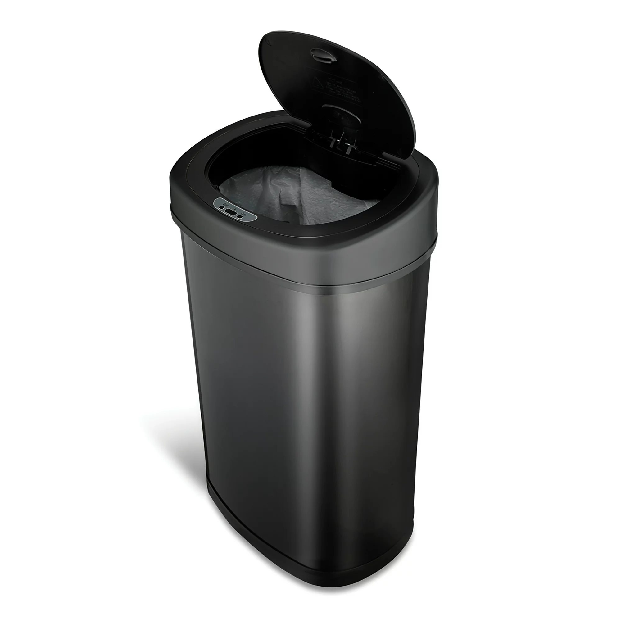 Nine Stars Motion Sensor Oval Kitchen Garbage Can， Fingerprint-Resistant Stainless Steel， 13.2 Gal， Matte Black