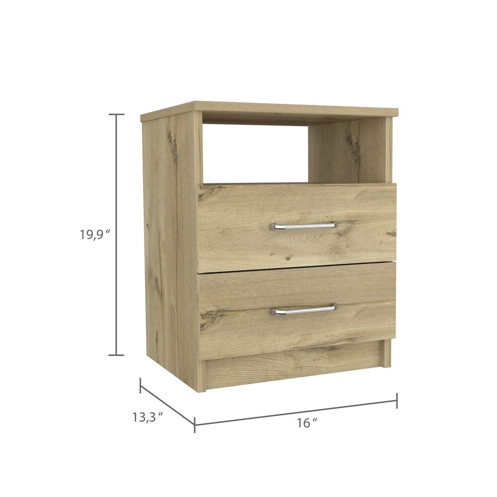 Nightstand  Superior Top  Two Drawers  One Shelf  Light Oak