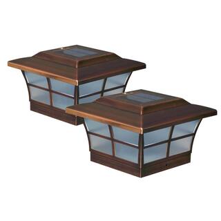 CLASSY CAPS Prestige 6 in. x 6 in. Outdoor Electroplated Copper LED Solar Post Cap (2-Pack) SLO86