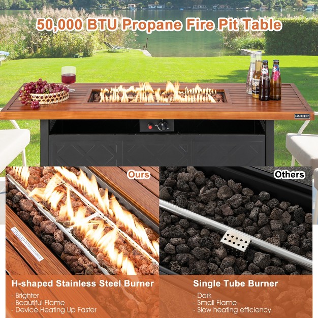 Costway 57 x27 x27 Rectangular Propane Gas Fire Pit 50 000 Btu Heater Outdoor Table Brown