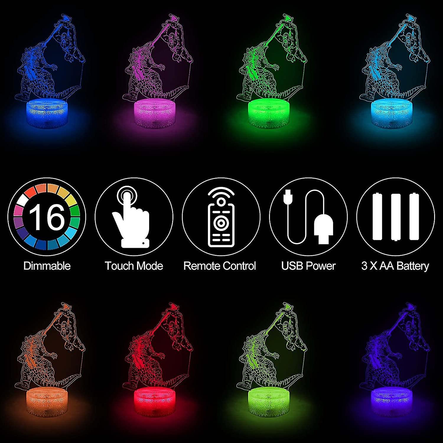 Godzilla Vs King Kong Night Light For Kids With Touch Remote Control， 16 Colors Led Dcor Lamps For Home Bedroom Decorations Party， Ideal Birt