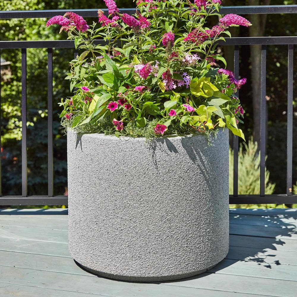 PolyStone Planters Baja Round 23 in. x 19 in. Sandstone Granite Composite Planter 4011