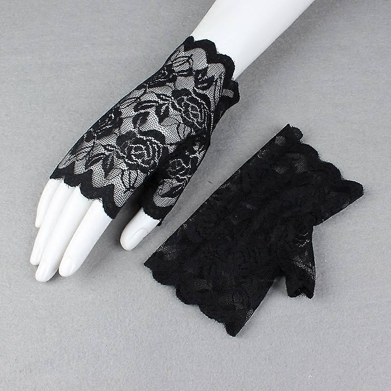 Women Lace Gloves Fingerless Short Outdoor Gloves Sunscreen Vintage Adult Girls Ladies Glove