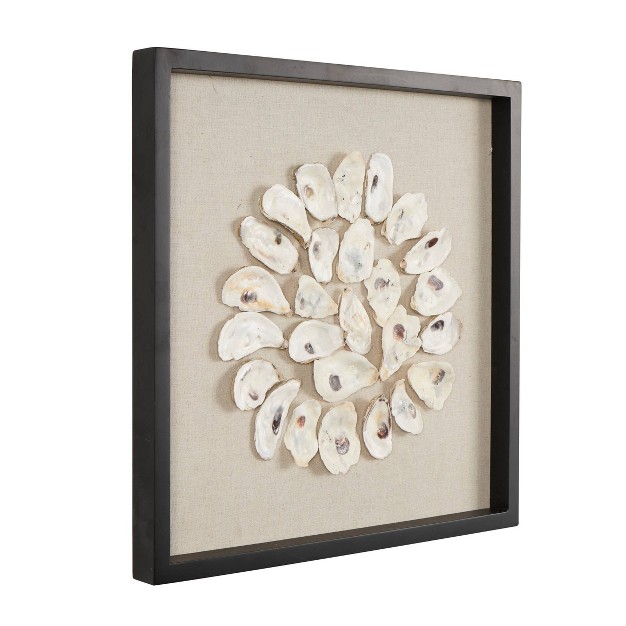 Shell Handmade Abstract Circular Wall Decor With Beige Linen Backing And Black Frame Cream Olivia amp May