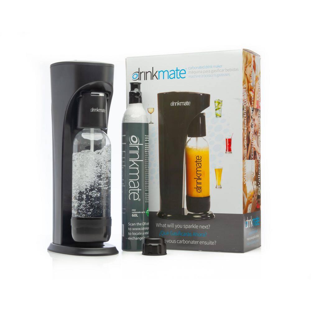 DrinkMate Matte Black Sparkling Water and Soda Maker Machine with 60L CO2 Cartridge and 1L ReUsable Bottle