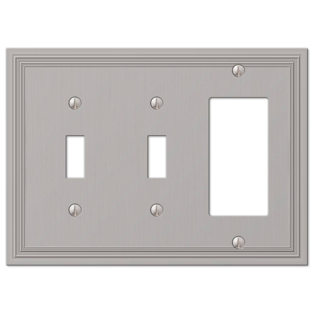 AMERELLE Hallcrest 3 Gang 2-Toggle and 1-Rocker Metal Wall Plate - Satin Nickel 98TTRN