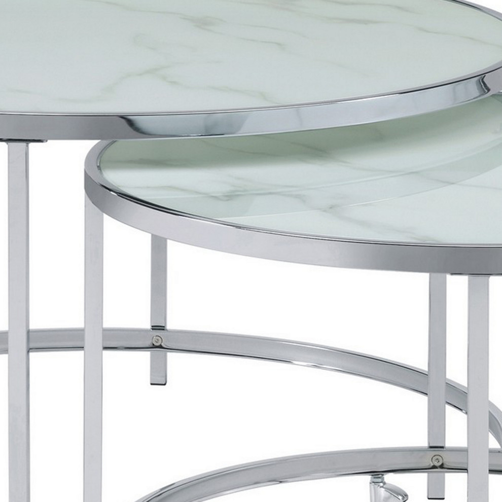 Benzara Marbled Glass Nesting Accent Tables  Round Top  Metal  2 Piece Set   Contemporary   Coffee Table Sets   by Uber Bazaar  Houzz