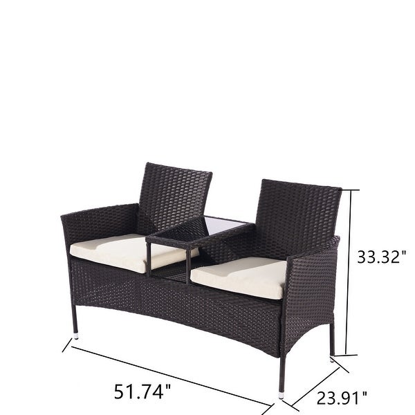 1-Pieces Outdoor Patio Garden Furniture Set for 2， PE Rattan Wicker Conversation Sofa Set with Cushions and Tempered Glass Table - Overstock - 37476126