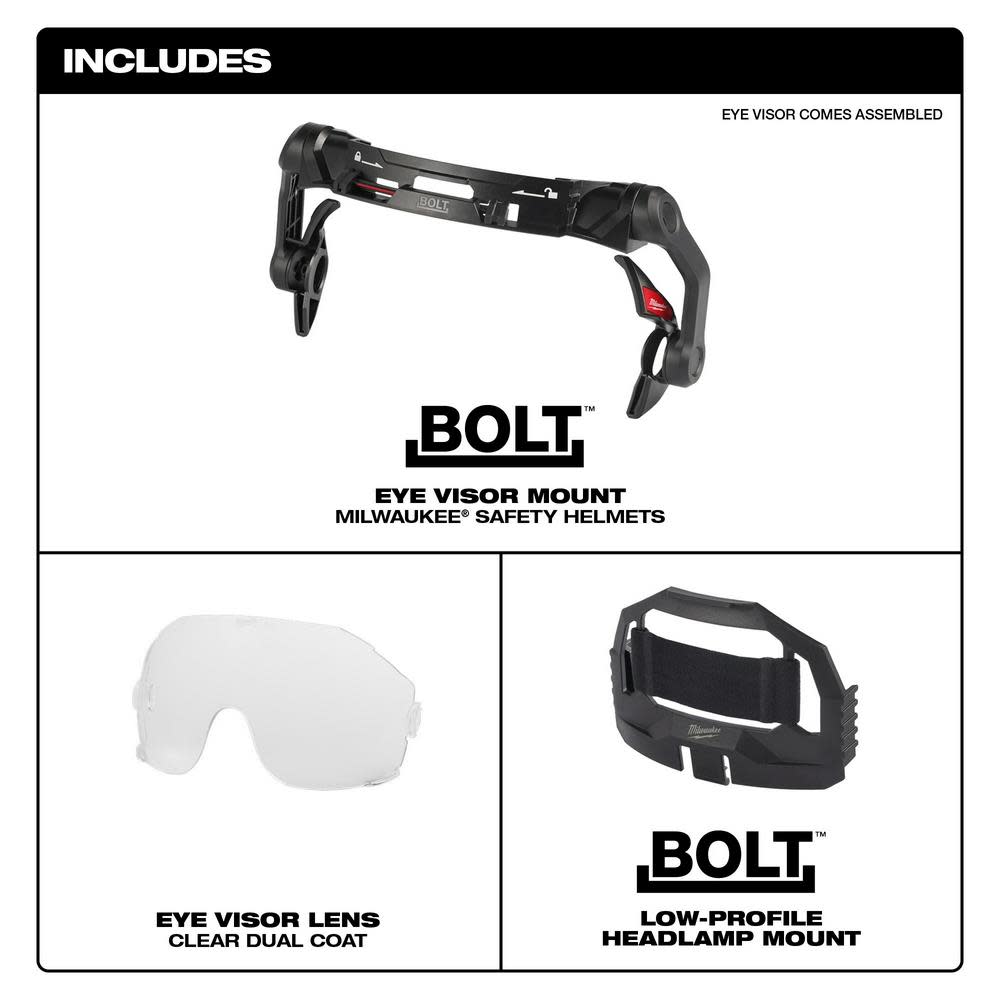 Milwaukee BOLT Eye Visor Clear Dual Coat Lens Compatible with Milwaukee Safety Helmets