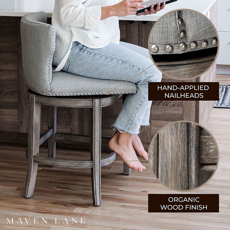 Maven Lane Hugo Counter Stool， Reclaimed Oak Finish and Ash Grey Fabric Upholstery