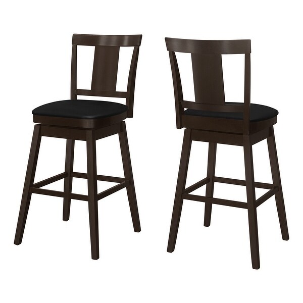 Bar Stool， Set Of 2， Swivel， Bar Height， Wood， Pu Leather Look， Transitional - 19.75