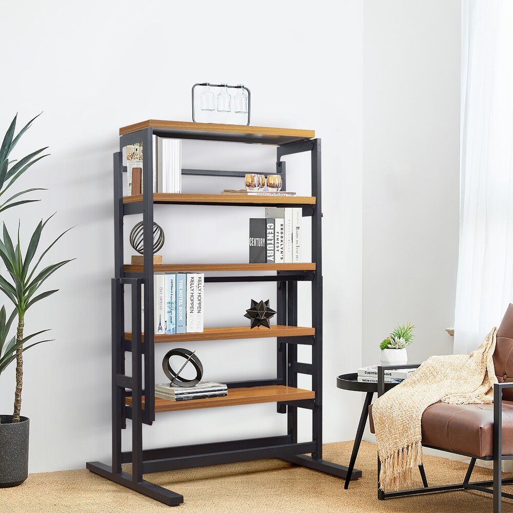 Sold Wood Transforming Table/Convertible Shelf Table for Small Spaces /Multipurpose Shelf Display Rack