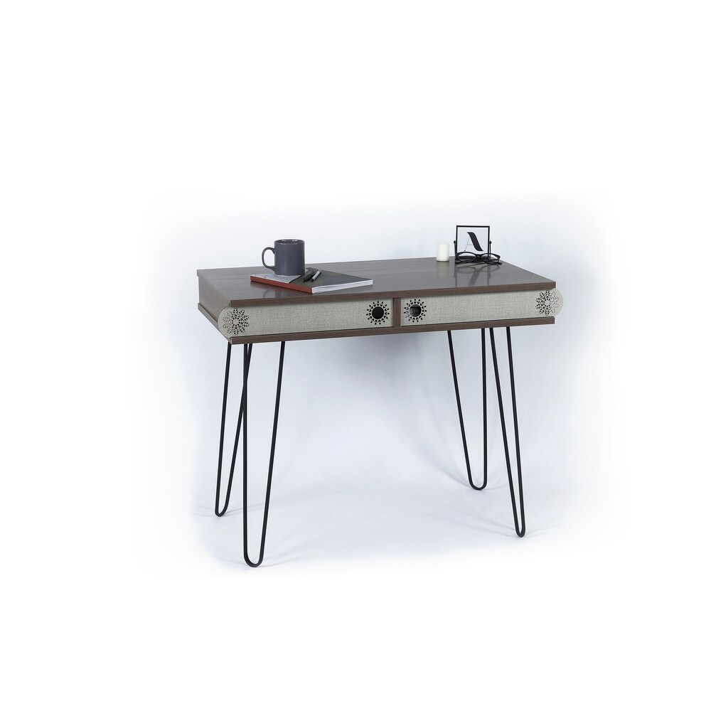 2 Drawers Wood Study Desk Metal Legs Study Desk