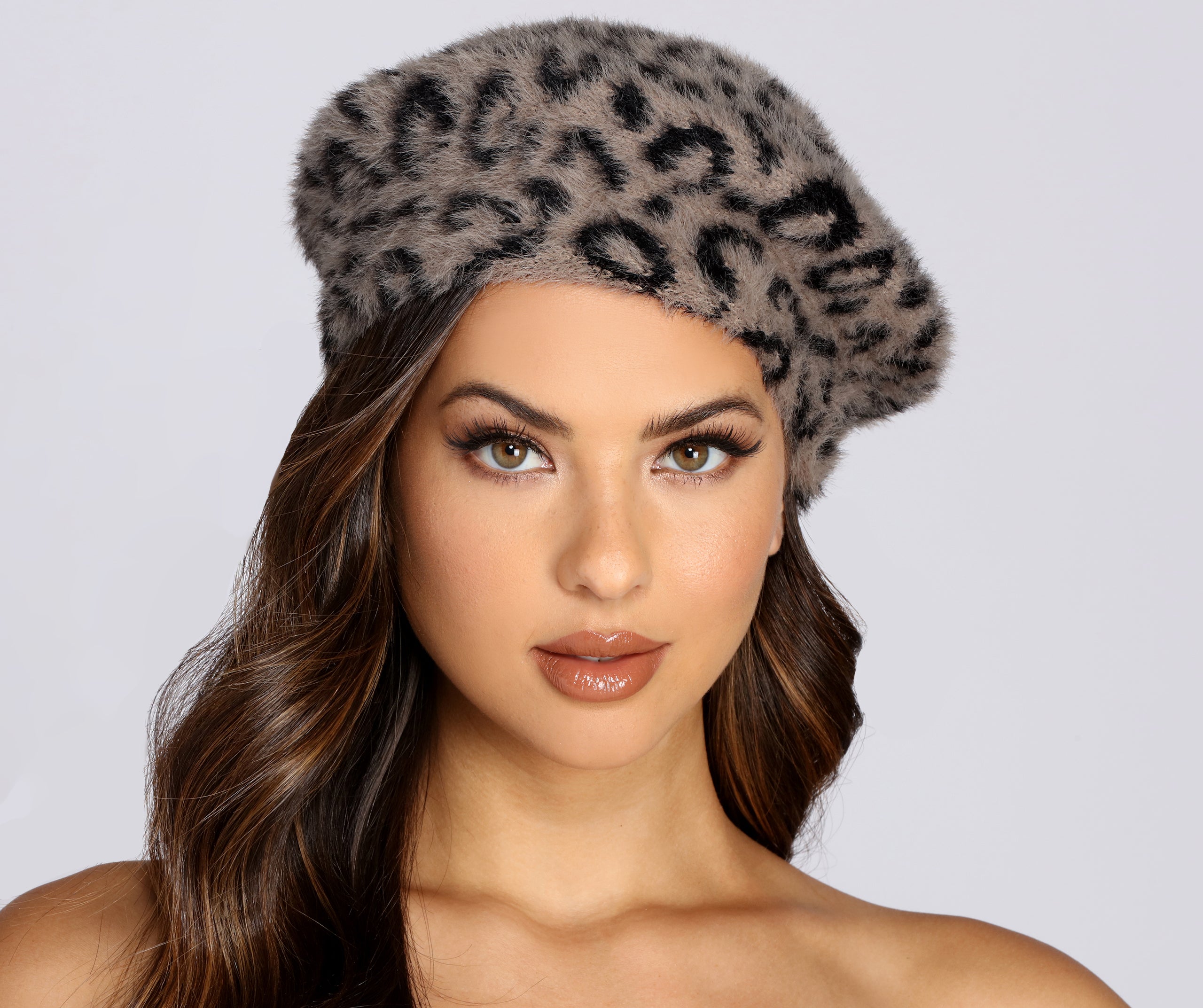 Leopard Print Fuzzy Beret