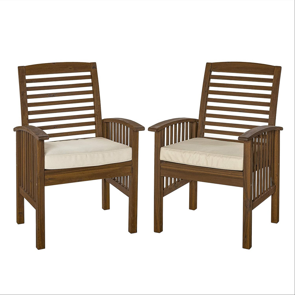 7 Pieces Patio Dining Set  Acacia Wood  Large Table and Slatted Cushioned Chairs   Transitional   Outdoor Dining Sets   by Decor Love  Houzz