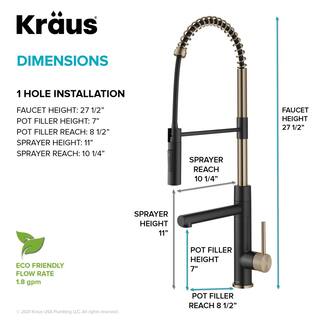 KRAUS Artec Pro Pull-Down Single Handle Kitchen Faucet with Pot Filler in Spot Free Antique Champagne Bronze  Matte Black KPF-1604SFACBMB