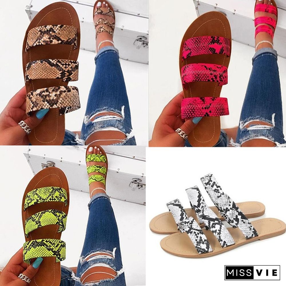 Plus Size New summer women's sandals Fashion flat bottom beach sandals Multicolor serpentine Non-slip Flip Flops