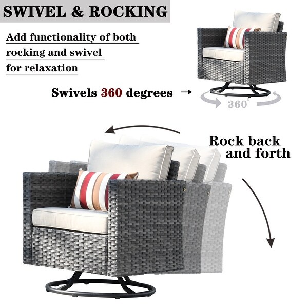 OVIOS 8piece Patio Conversation Wicker Furniture Set Swivel Chair Set