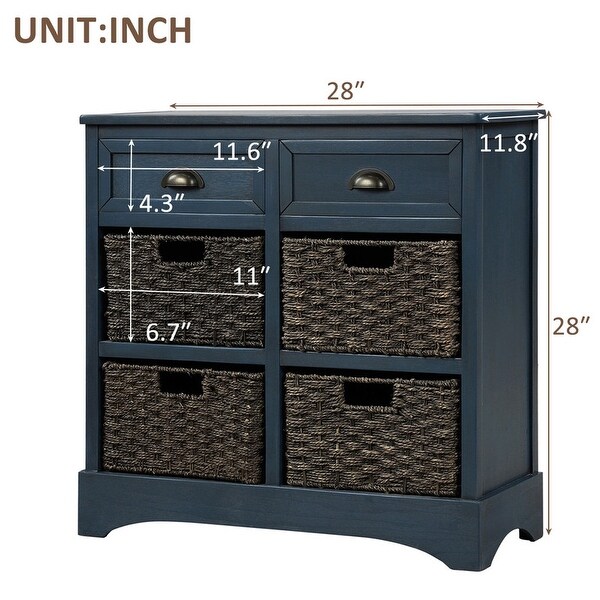 Wicker locker control table， two drawers and four classic rattan baskets