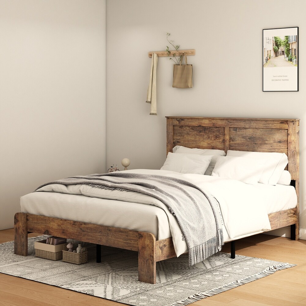 Wood Platform Bed Frame Large Under Bed Storage and Noise Free