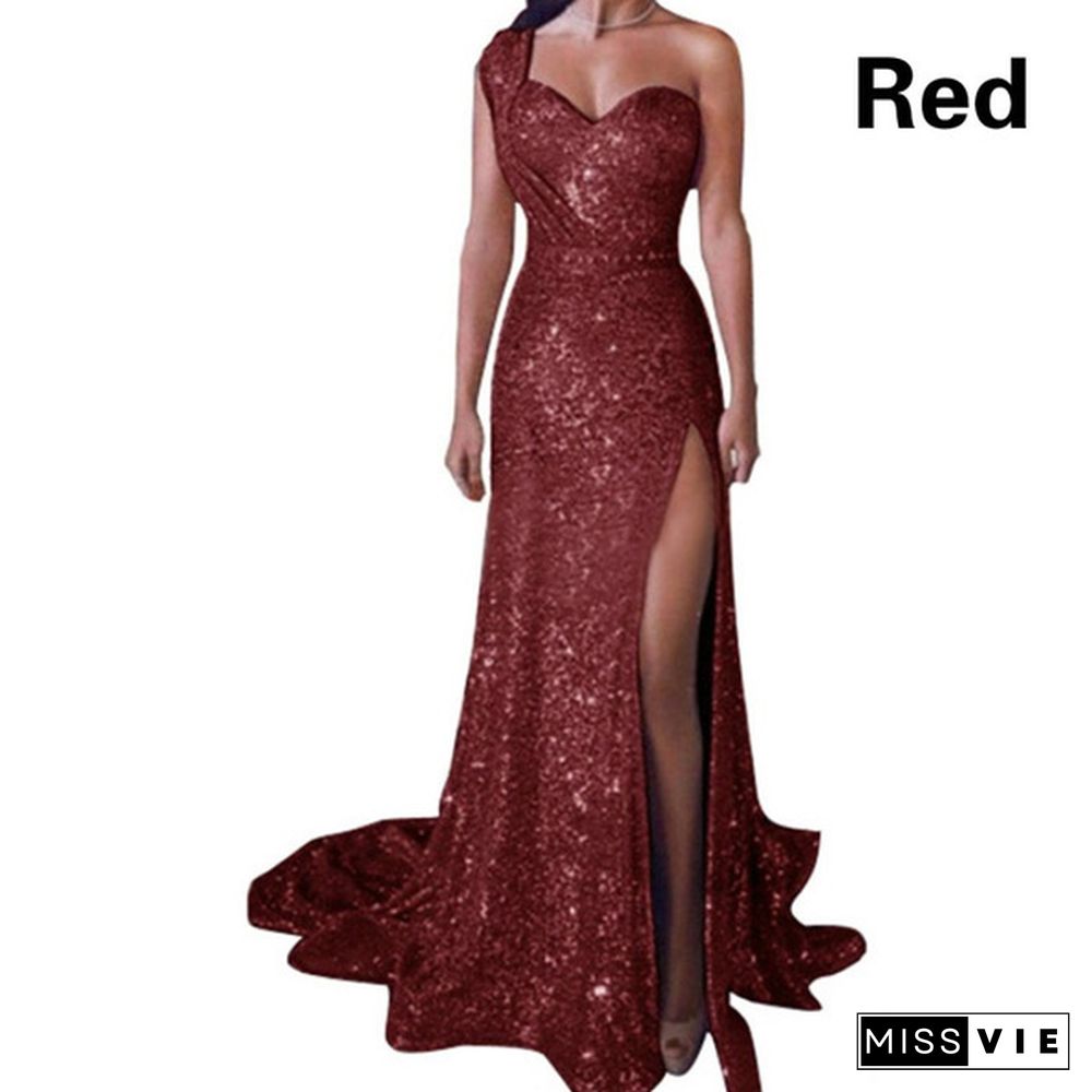 Plus Size Chic Women Sexy Formal Prom Dress Party Ball Gown Evening Long Bridesmaid Dress Single Shoulder Full Dress