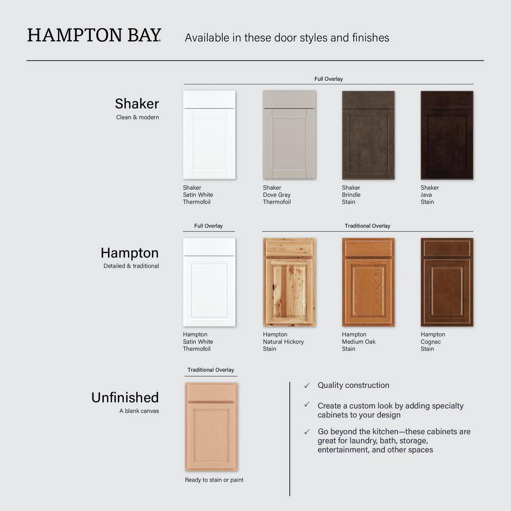 Hampton Bay Hampton 30 in. W x 24 in. D x 34.5 in. H Assembled Base Kitchen Cabinet in Satin White with Drawer Glides KB30-SW