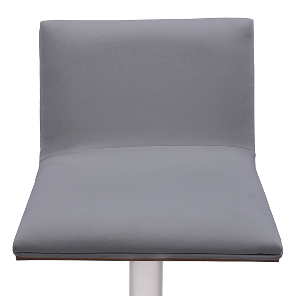 Armen Living Crystal Barstool in Brushed Steel finish with Grey Fabric upholstery and Walnut Back