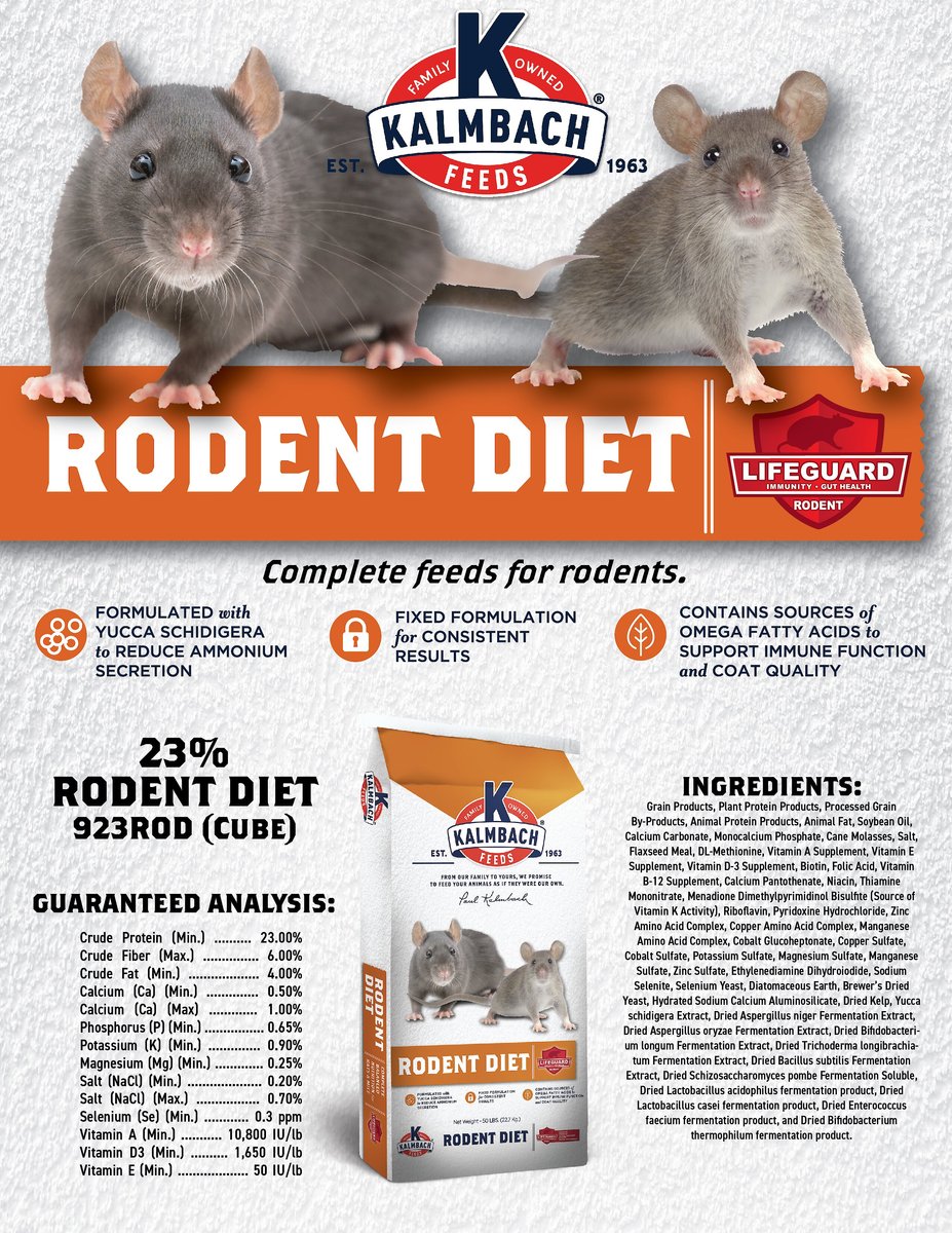 Kalmbach Feeds 23% Rodent Diet Cubes Rats and Mice Food， 50-lbs bag