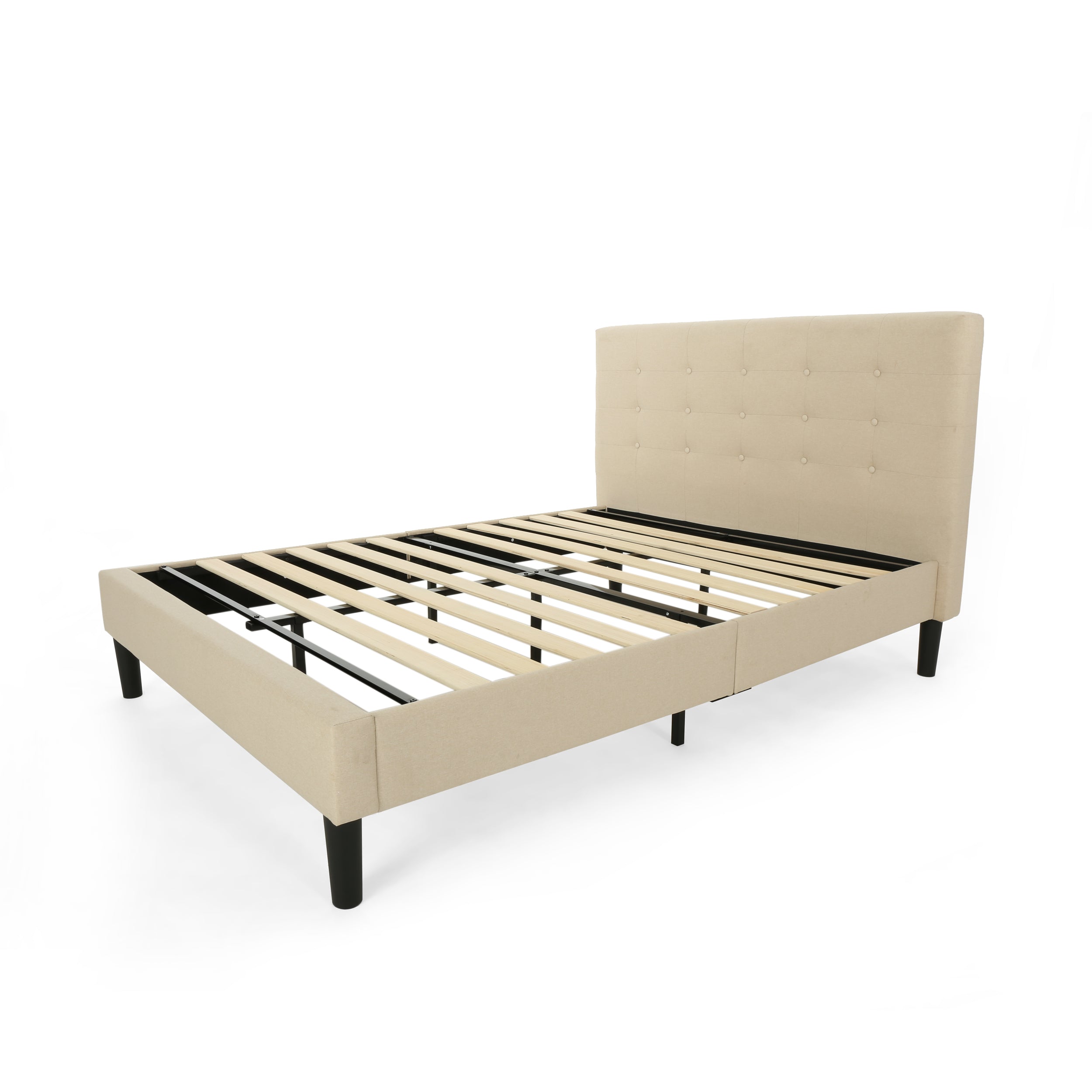 Gloria Fully-Upholstered Queen-Size Platform Bed Frame, Modern, Contemporary, Low-Profile