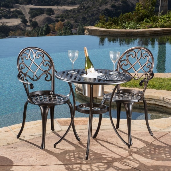 Angeles Cast Aluminum Outdoor Bistro Furniture Set with Ice Bucket by Christopher Knight Home