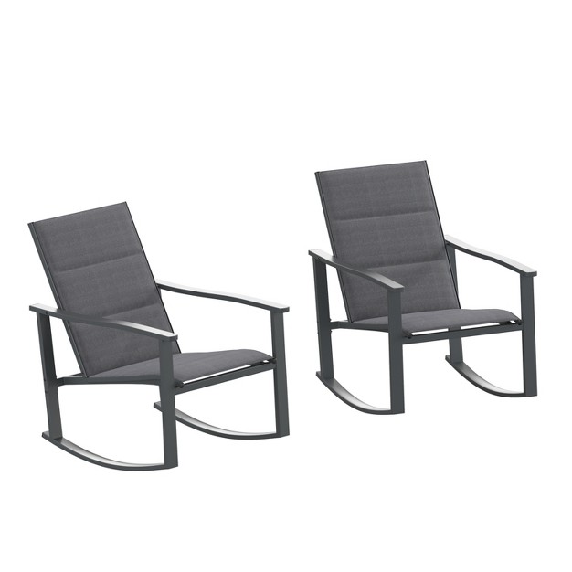 Flash Furniture Brazos Set Of 2 Outdoor Rocking Chairs With Flex Comfort Material And Metal Frame