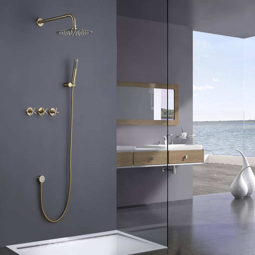 matrix decor 1-Spray Round Wall Bar Shower Kit with Hand Shower in Brushed Gold MD-RCS81010BG