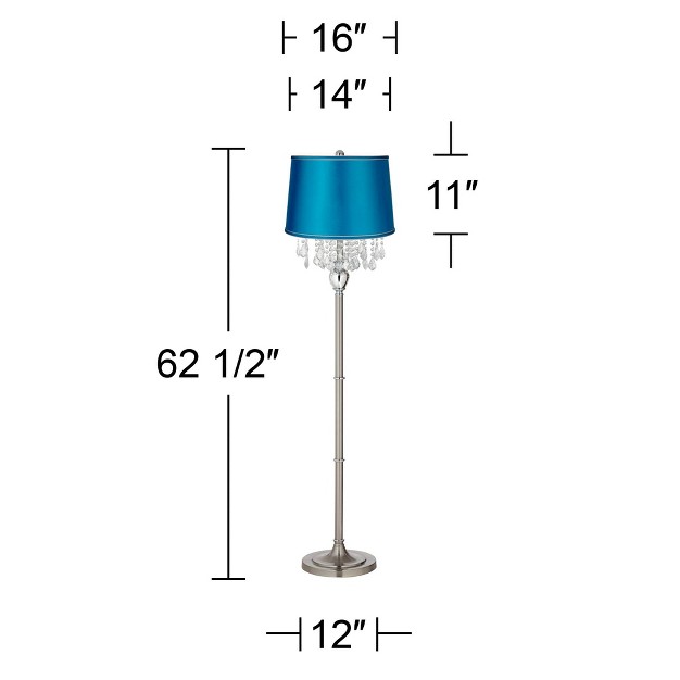 Tall Satin Steel Chrome Crystal Strands Turquoise Satin Drum Shade For Living Room Reading Bedroom