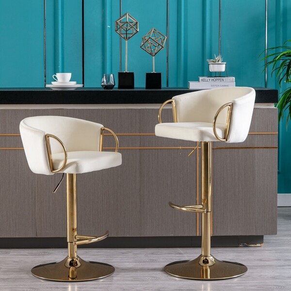 Set of 2 Modern Bar Stools with Chrome Footrest and Base Swivel Height