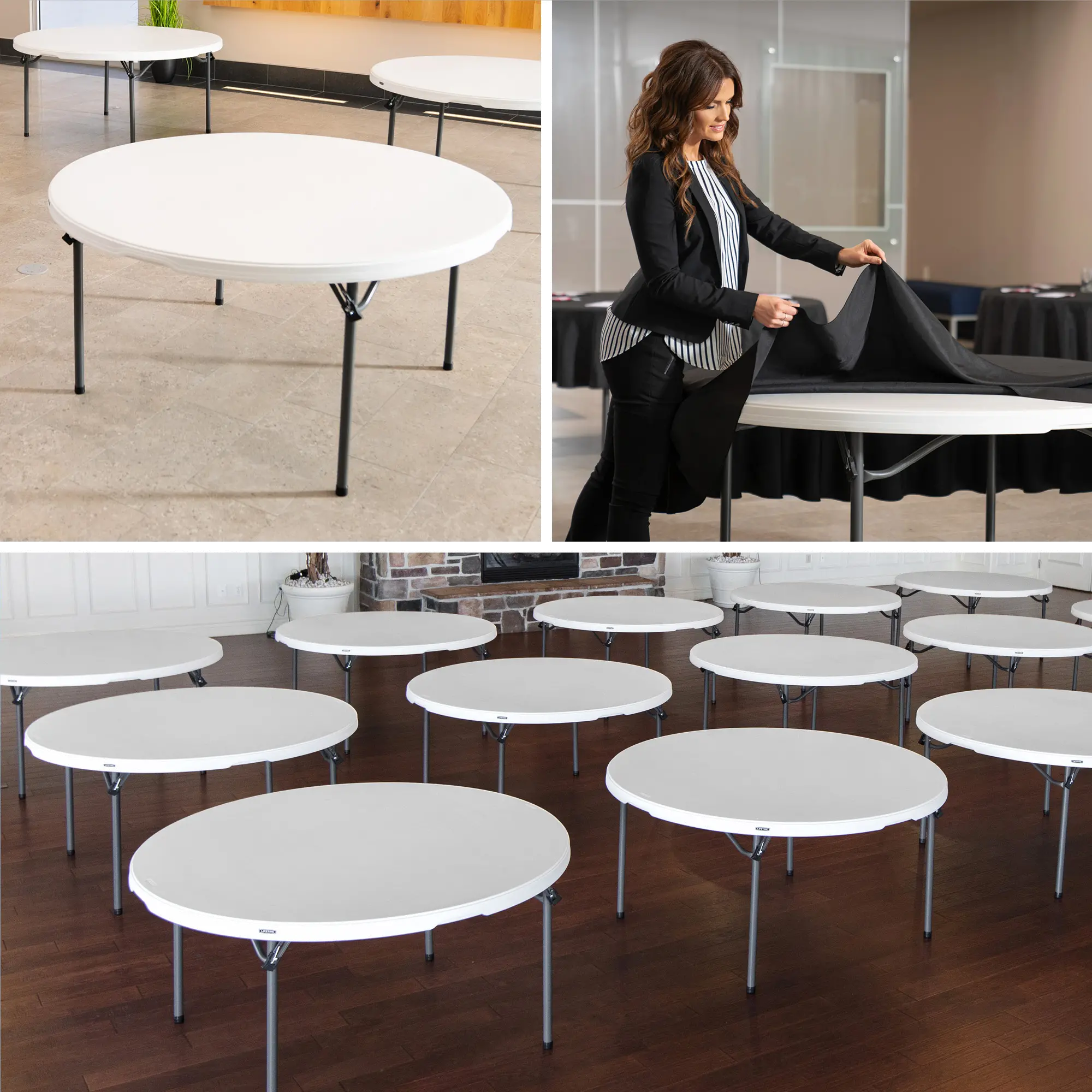 Lifetime 60 Inch White Commercial Nesting Round Tables - 15 Pack