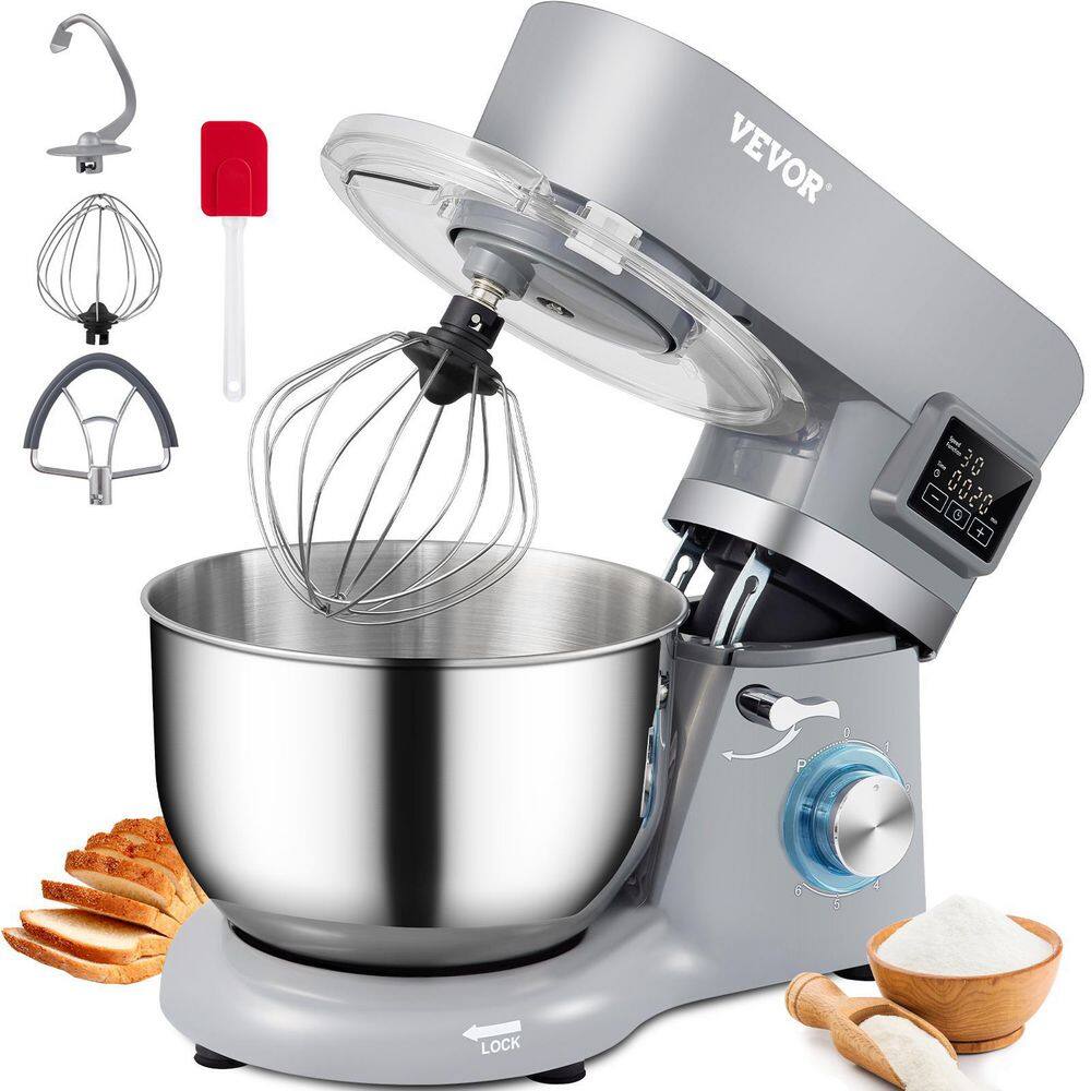 VEVOR Stand Mixer 660W Electric Dough Mixer with 6 Speeds LCD Screen Timing Food Mixer with 5.8 Qt. Stainless Steel Bowl Gray XRLLSJBJHHBDFN8Q4V1