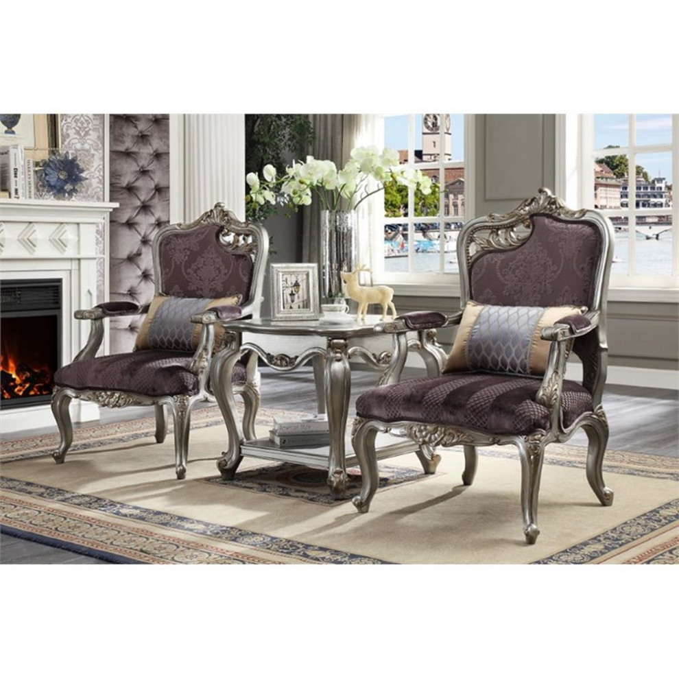 ACME Picardy Chair with 1 Pillow in Velvet and Antique Platinum   Victorian   Armchairs And Accent Chairs   by Homesquare  Houzz