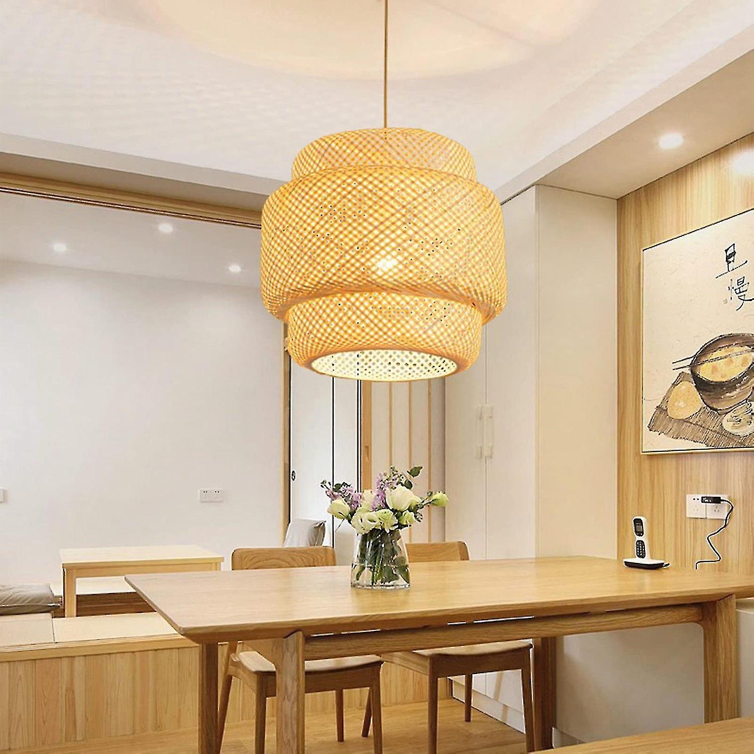 Pendant Light Ceiling Retro Hanging Cafe Lights Loft Japanese Style Hand Weaved Bamboo Woven Lampsh