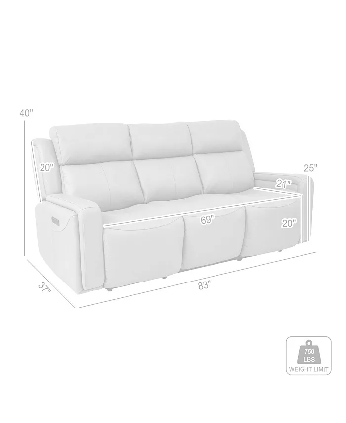 Armen Living Claude 83 Genuine Leather in Dual Power Headrest and Lumbar Support Reclining Sofa