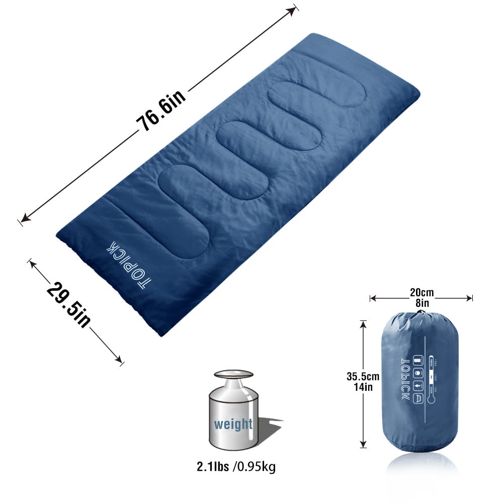 TOPICK Rectangular Sleeping Bag for Camping W30" x L77" Blue Envelope Portable Lightweight with Compression Sack